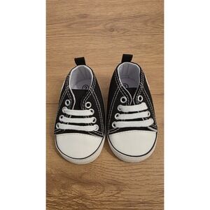 Baby Baby Black White Star Low Top Canvas Sneaker Lace Up Shoes Size 2 New